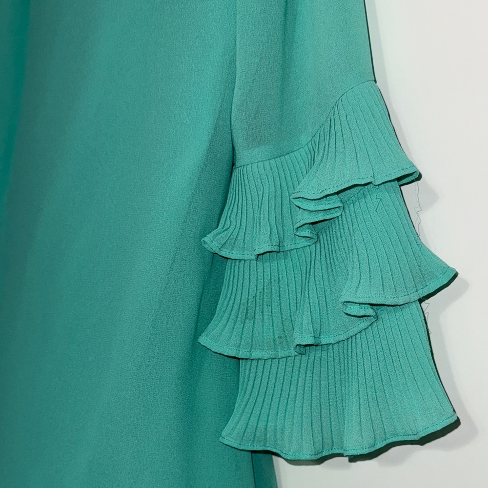 Vince Camuto Teal Mini Dress with Ruffle Sleeves - Picture 6 of 6